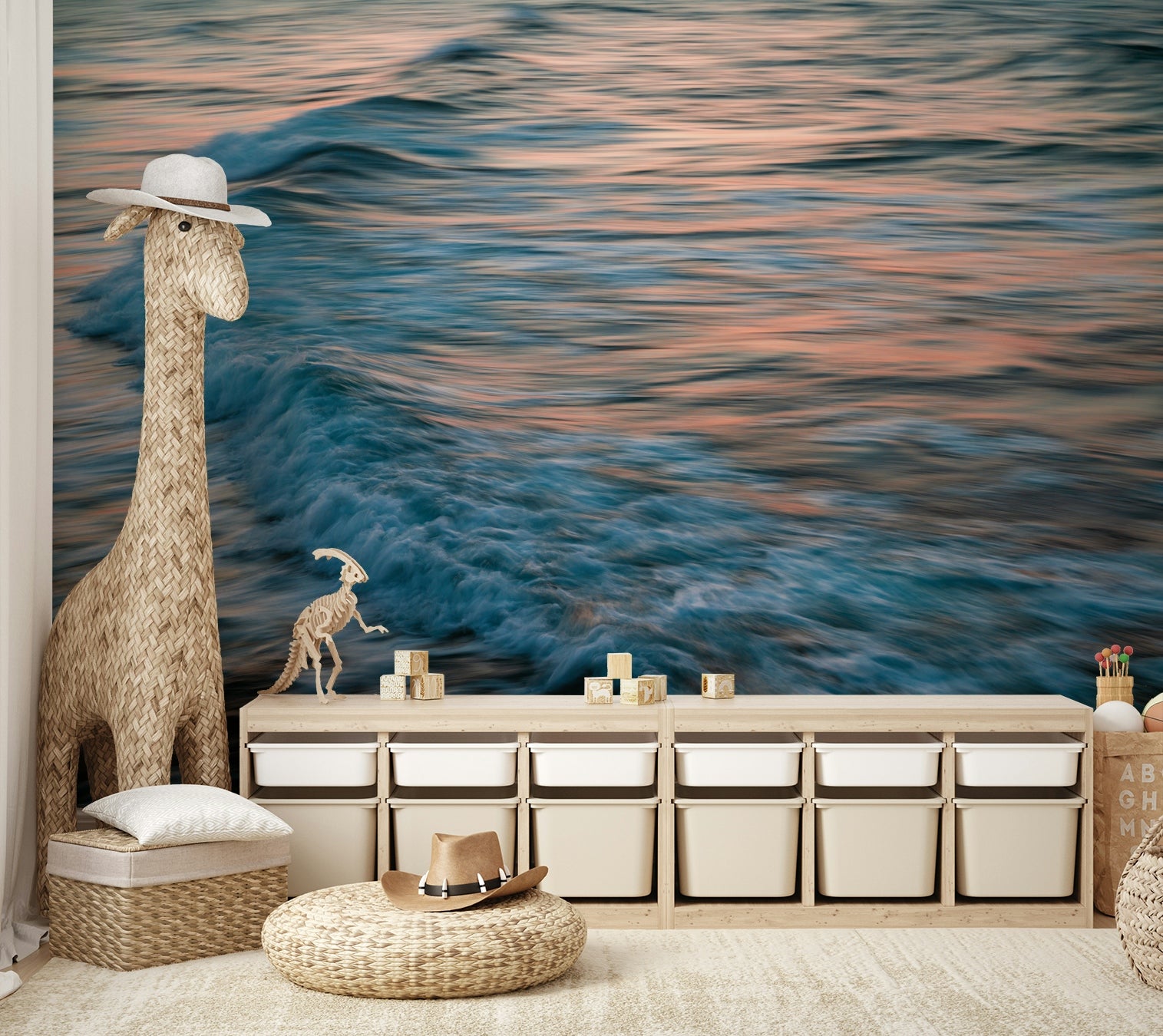 An artistic nature seascape mural for home decor.


