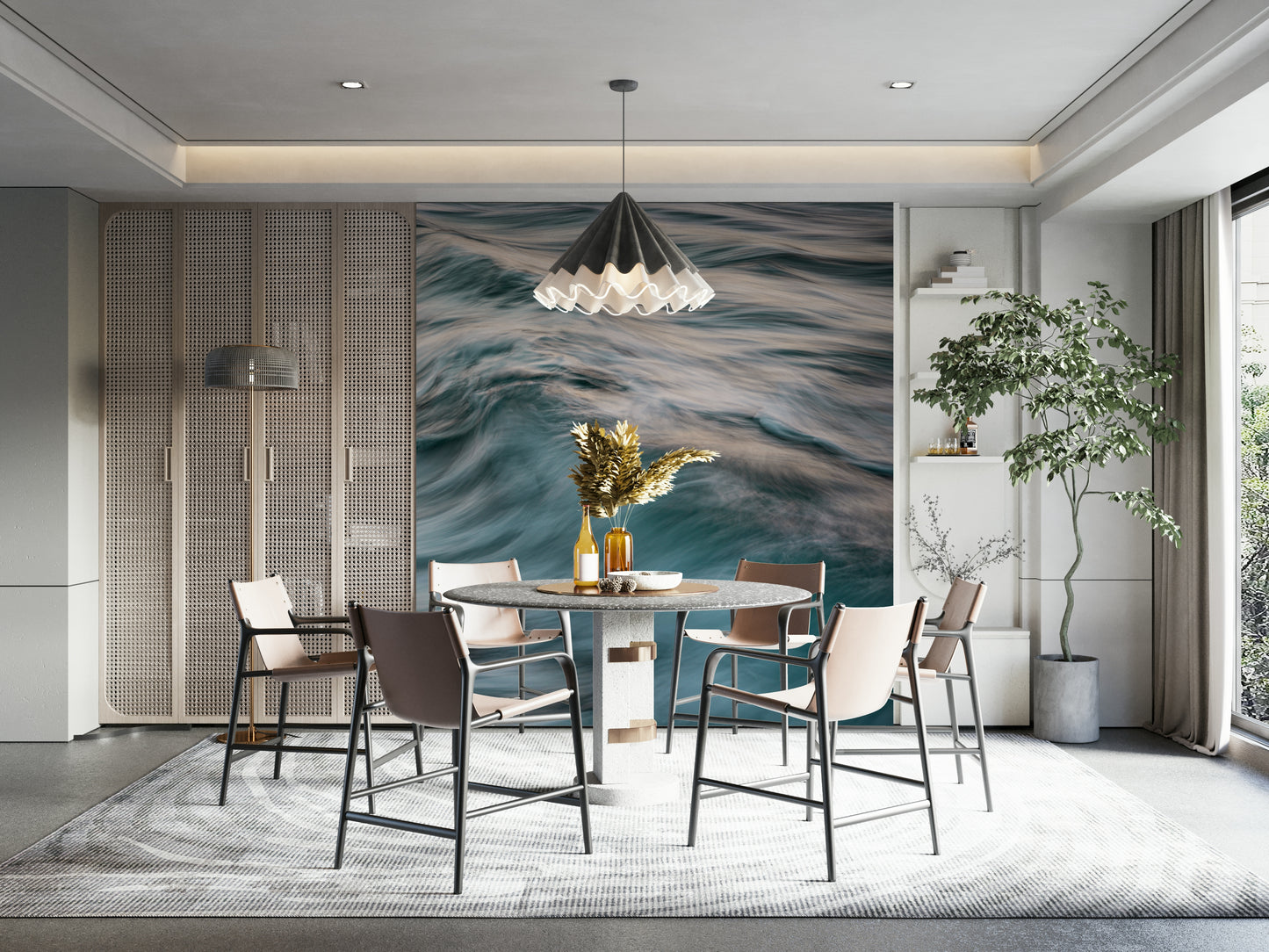 A tranquil coastal sea wall mural for your decor.

