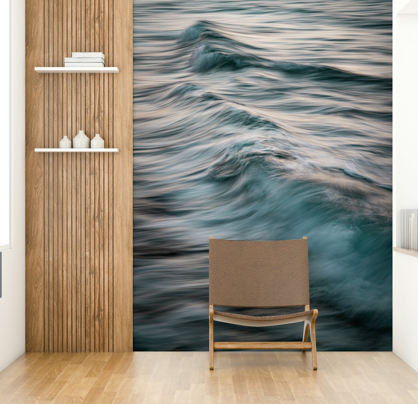 A beautiful wide-angle wall mural of the sea.

