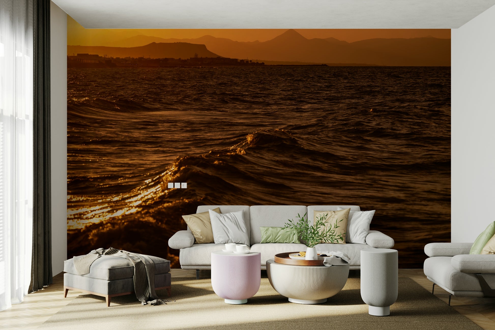 A beautiful historic town wall mural for a living room.

