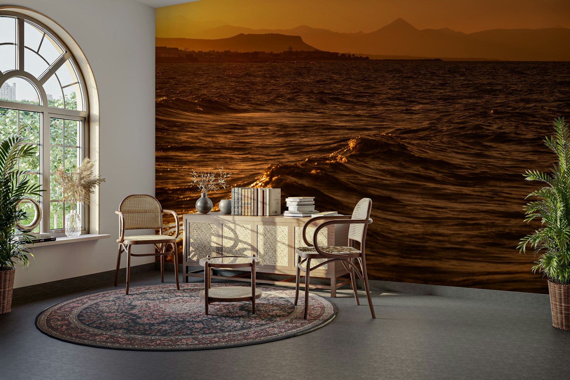 A serene Mediterranean scene wall mural for your decor.

