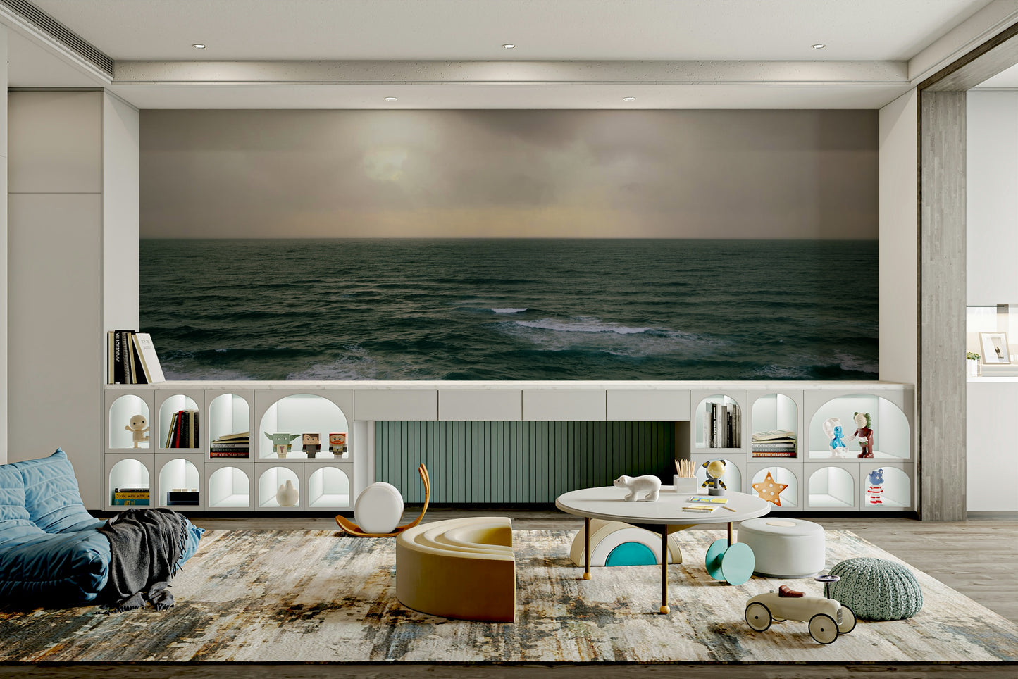 A contemplative modern art wallpaper mural for a feature wall.

