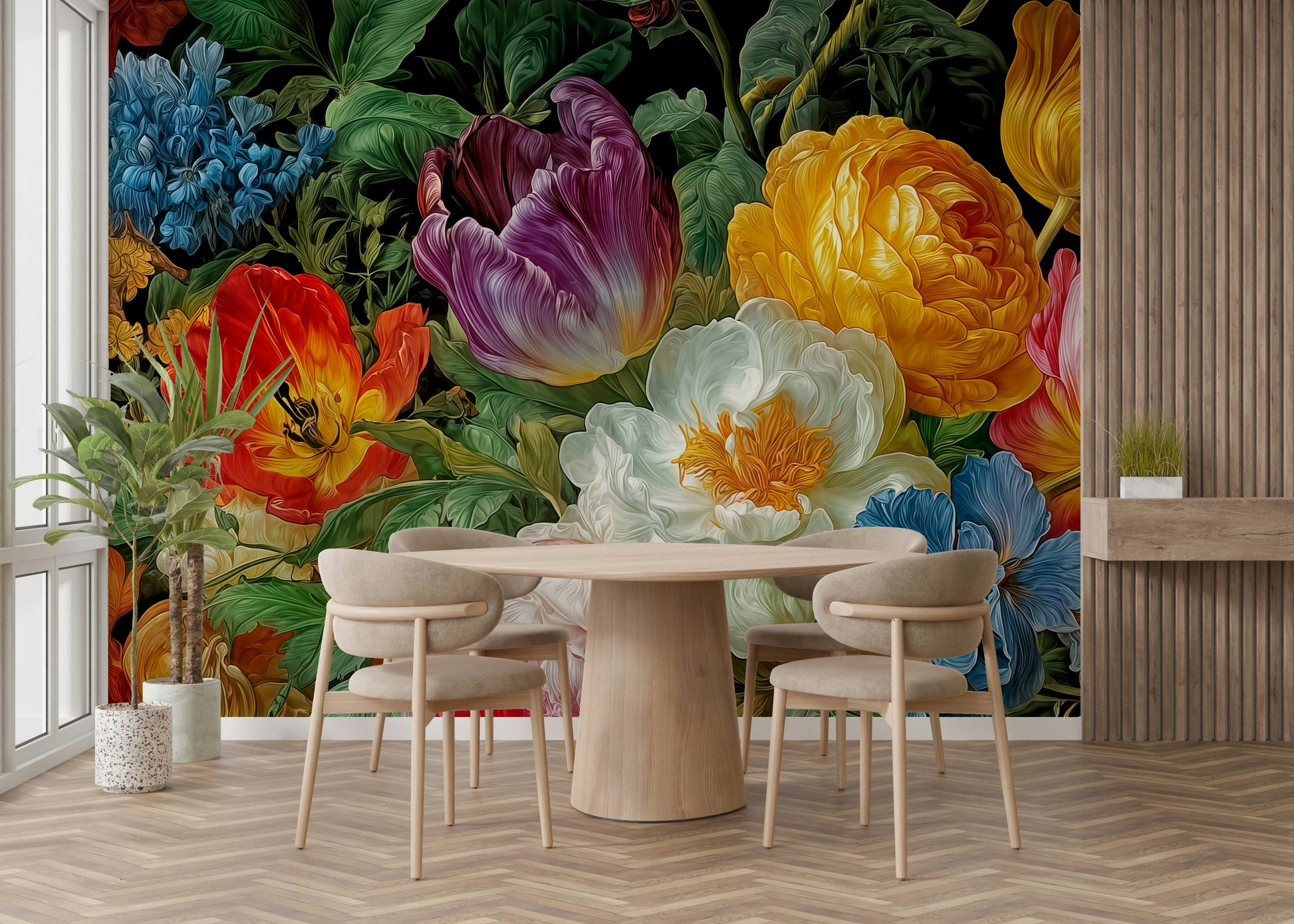 A contemplative flower bouquet wallpaper mural for a feature wall.

