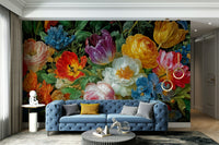 A beautiful opulent floral wall mural for a living room.

