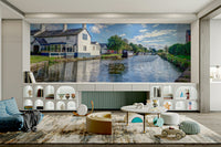 A beautiful reflective water wall mural for a living room.

