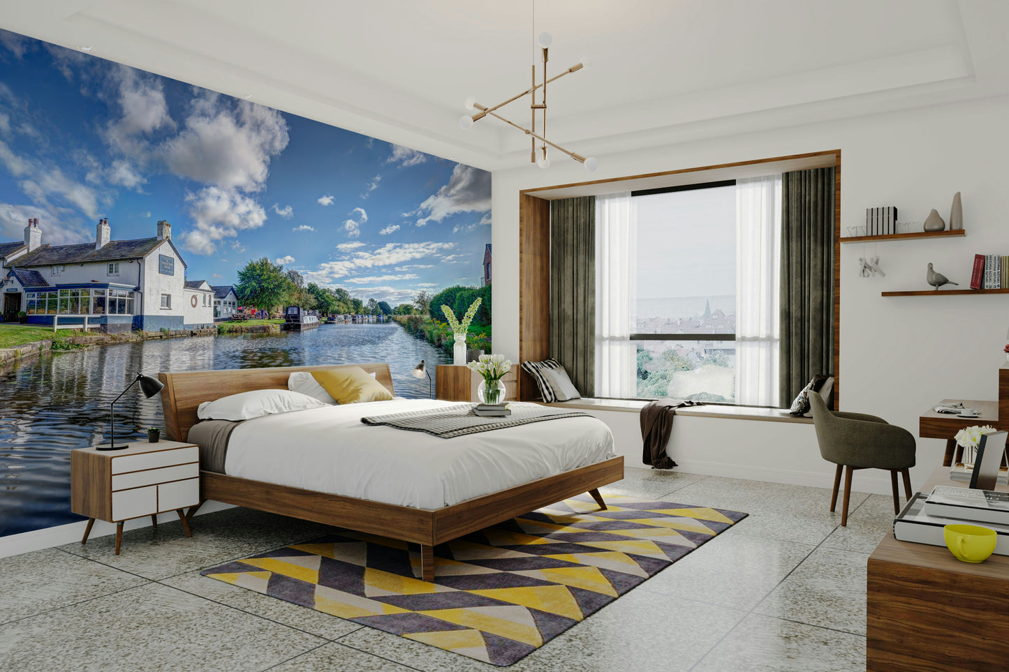 An artistic tranquil scene mural for home decor.

