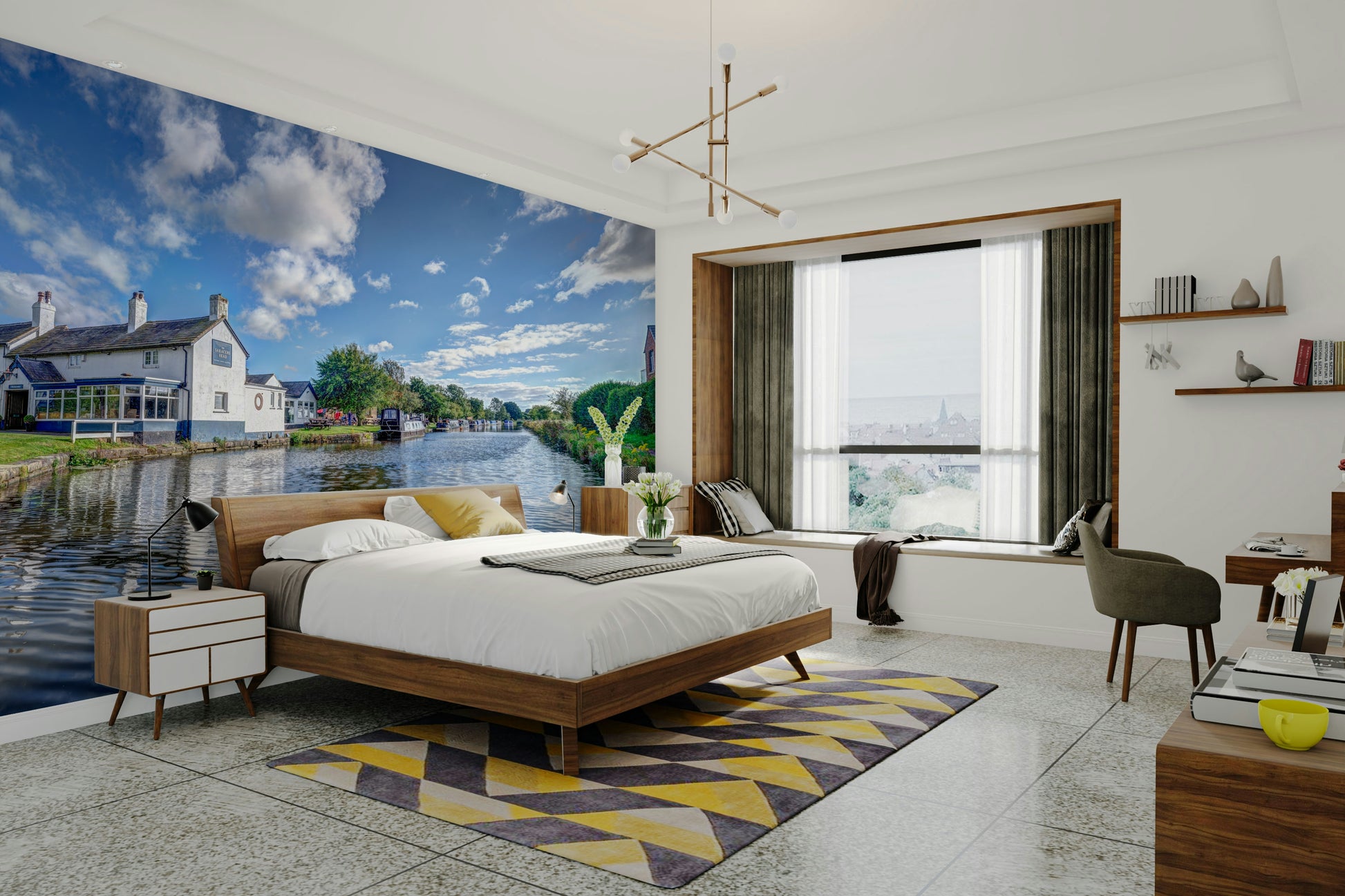 An artistic tranquil scene mural for home decor.

