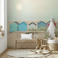 A calming colorful shed wallpaper mural that defines a space.

