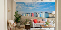 An artistic seaside view mural for home decor.

