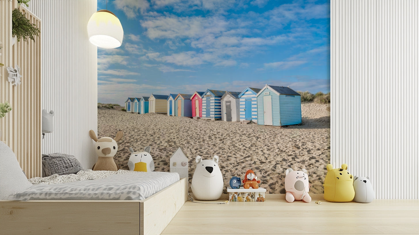 A vibrant sandy beach wall mural for your decor.

