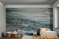 An artistic coastal landscape mural for home decor.

