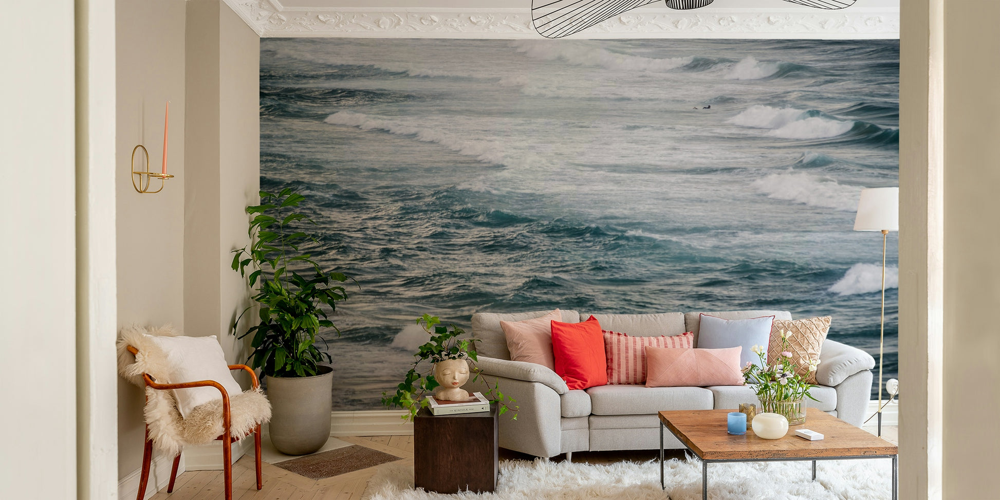 A beautiful wide-angle wall mural of the sea.

