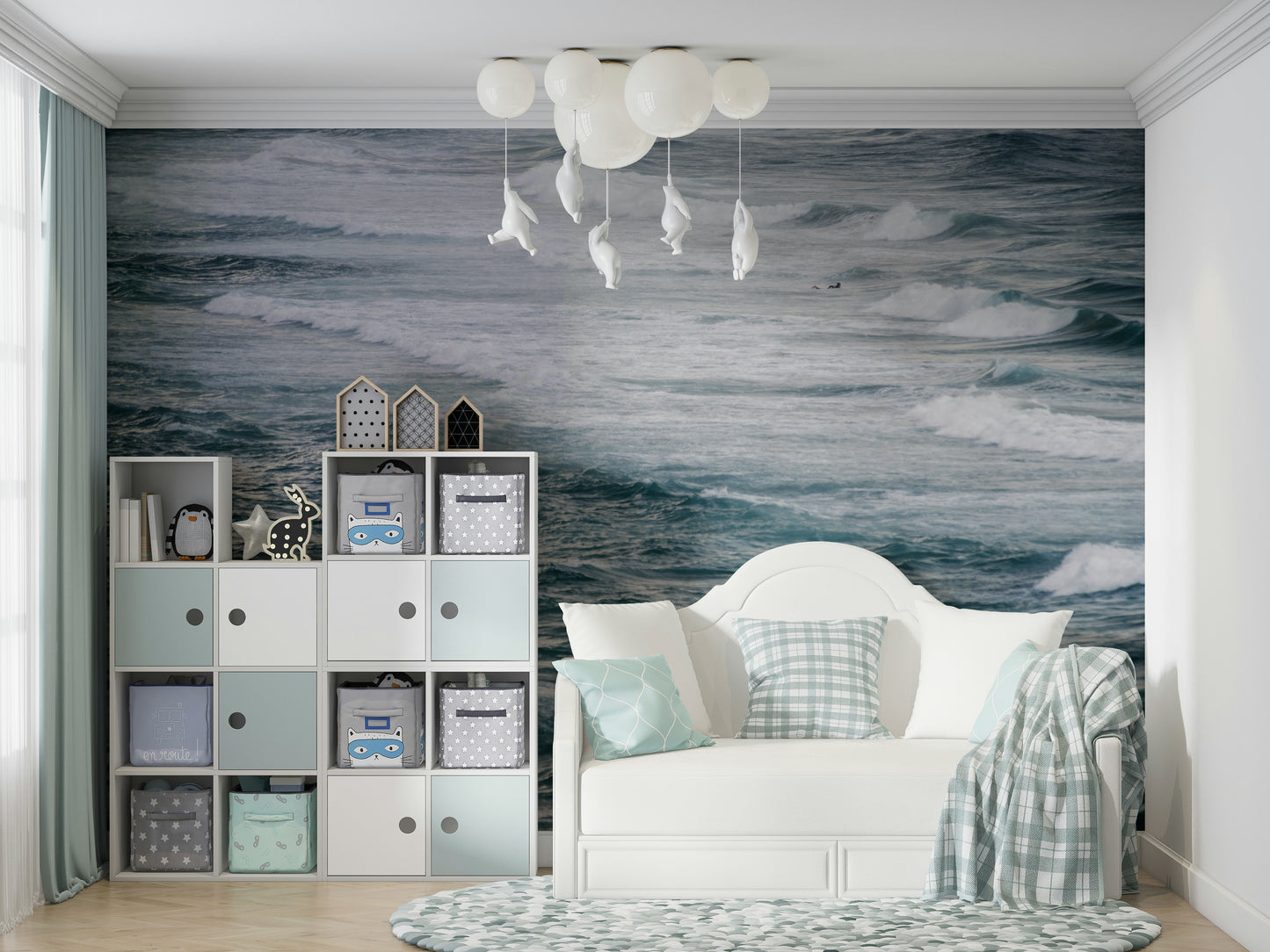 A calming ocean wave wallpaper mural that defines a space.

