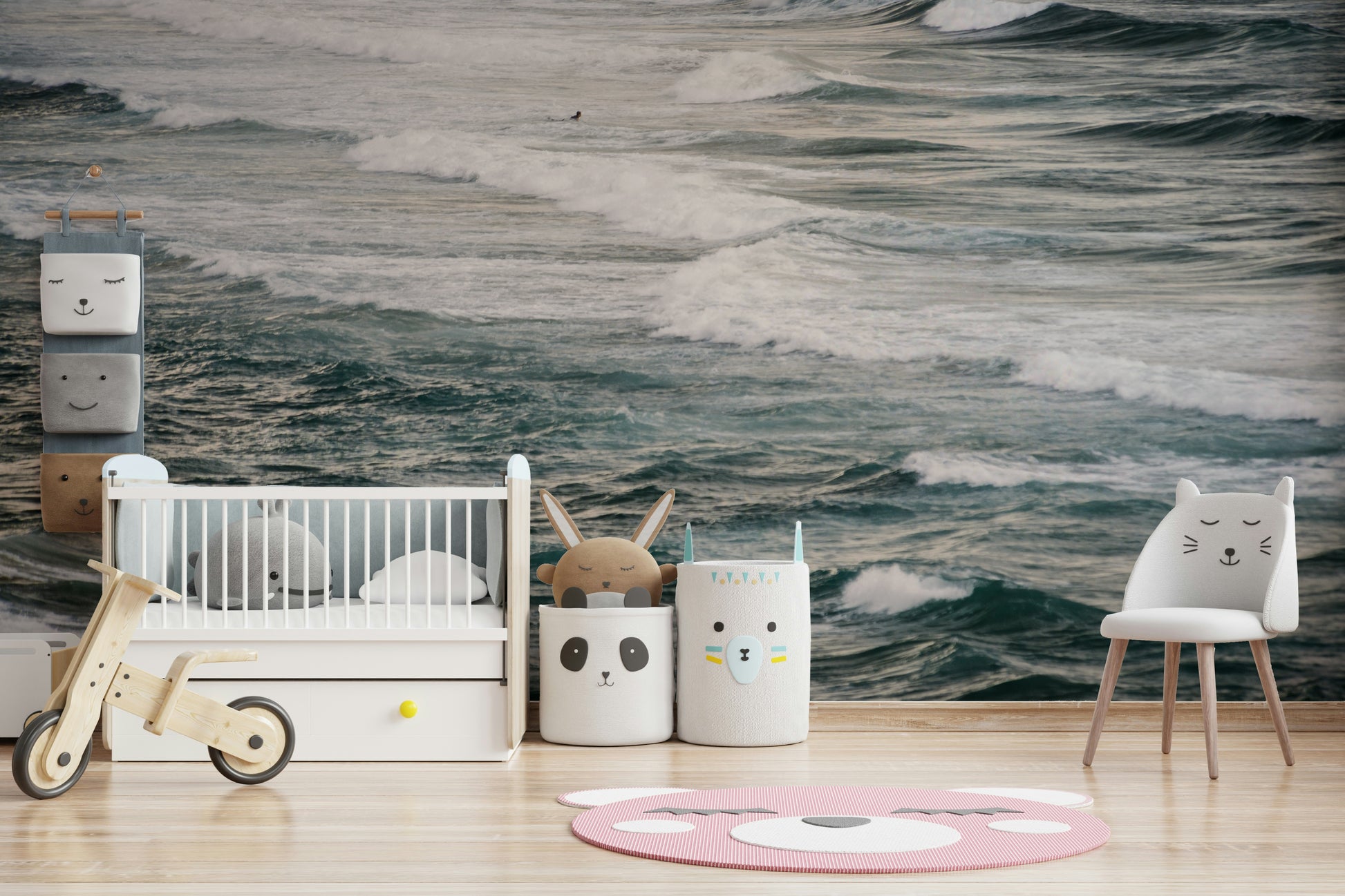 A beautiful modern wave wall mural for a living room.

