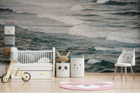 A beautiful modern wave wall mural for a living room.

