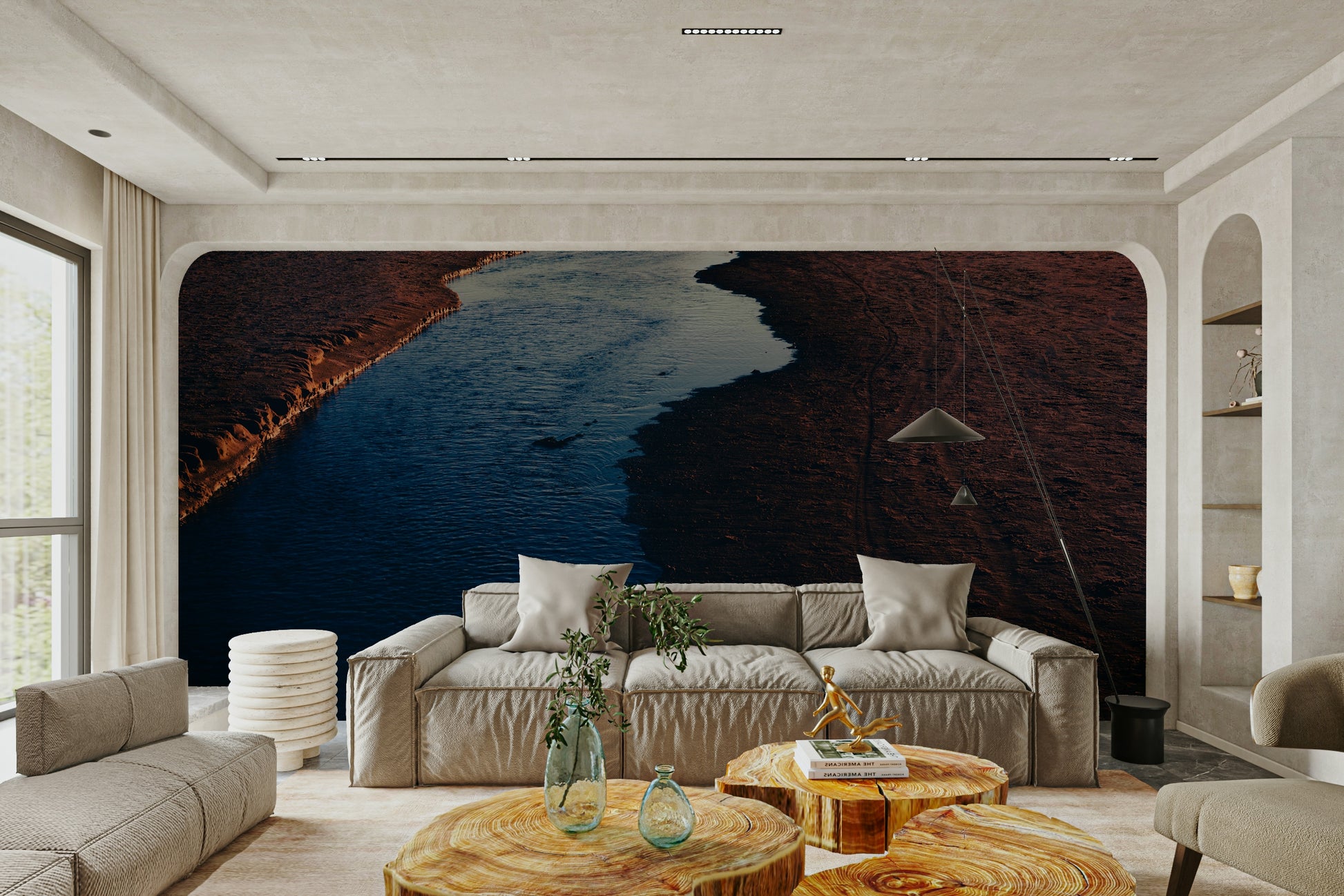 An artistic nature landscape mural for home decor.

