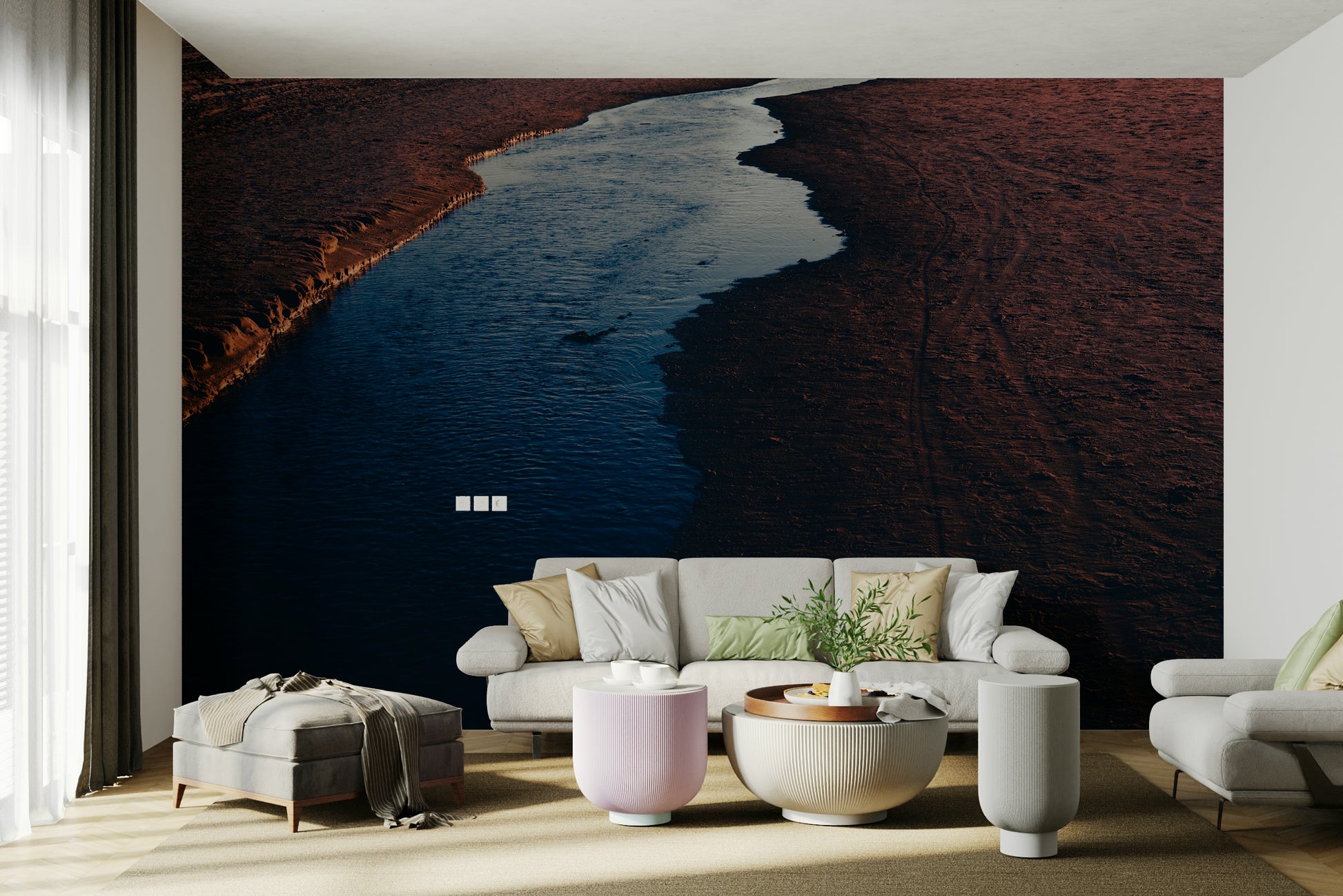 A peaceful dark aesthetic mural on decorative wallpaper.

