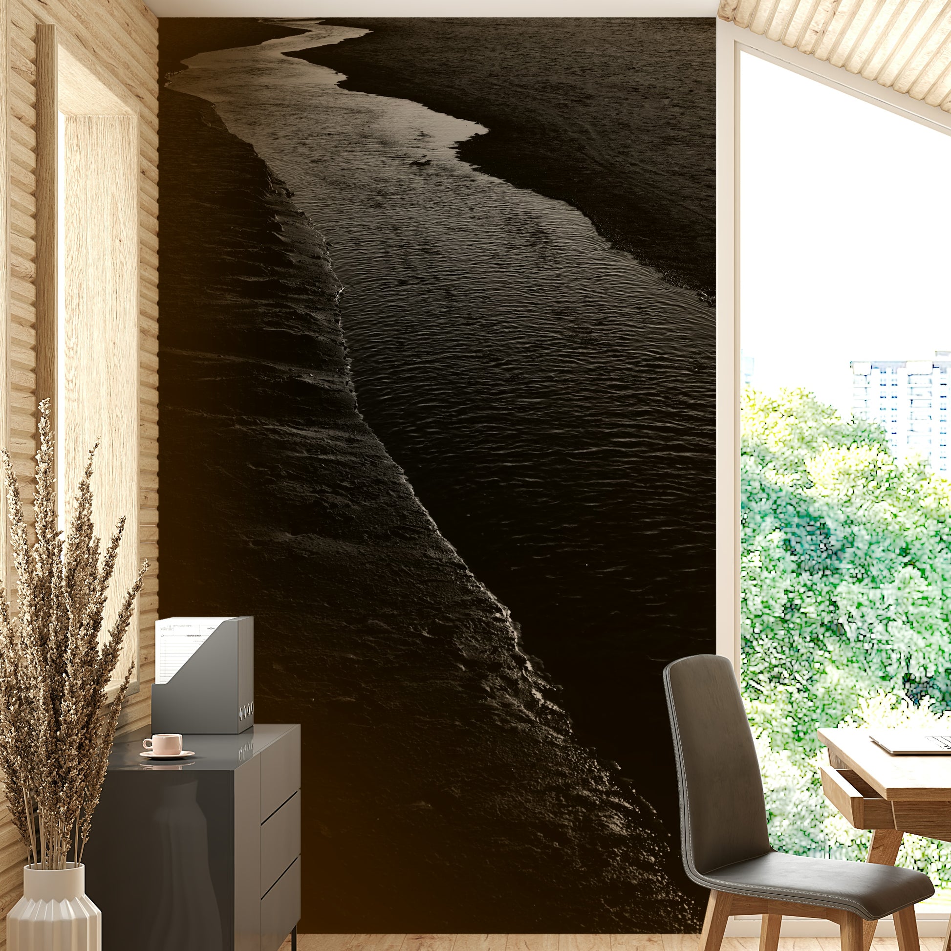 A contemplative dark water wallpaper mural for a feature wall.

