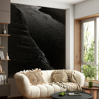 A peaceful forest river mural on decorative wallpaper.

