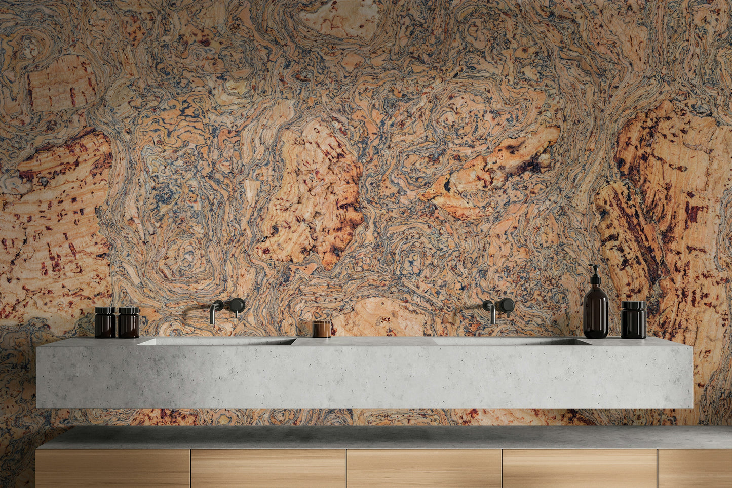 A beautiful textured bark wall mural for a living room.

