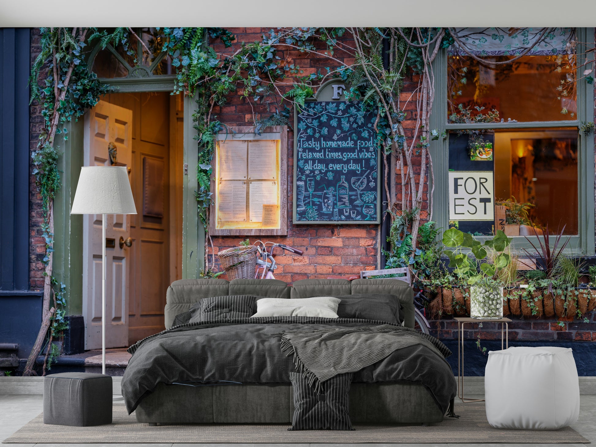 A beautiful urban scene wall mural for a dining room.

