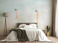 A graceful wave motion wall mural in cool, natural tones.

