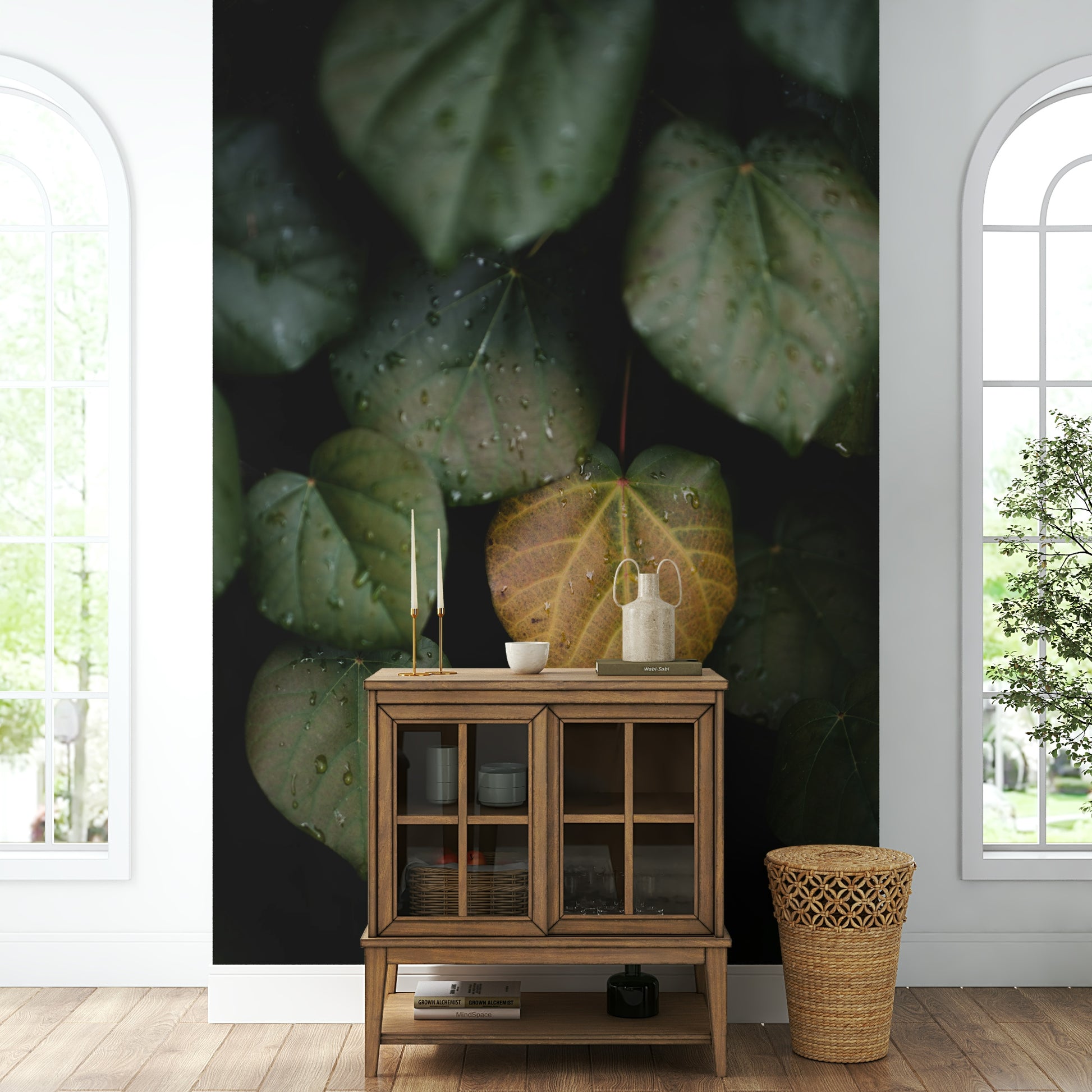 A tranquil frosted leaves wall mural for your decor.


