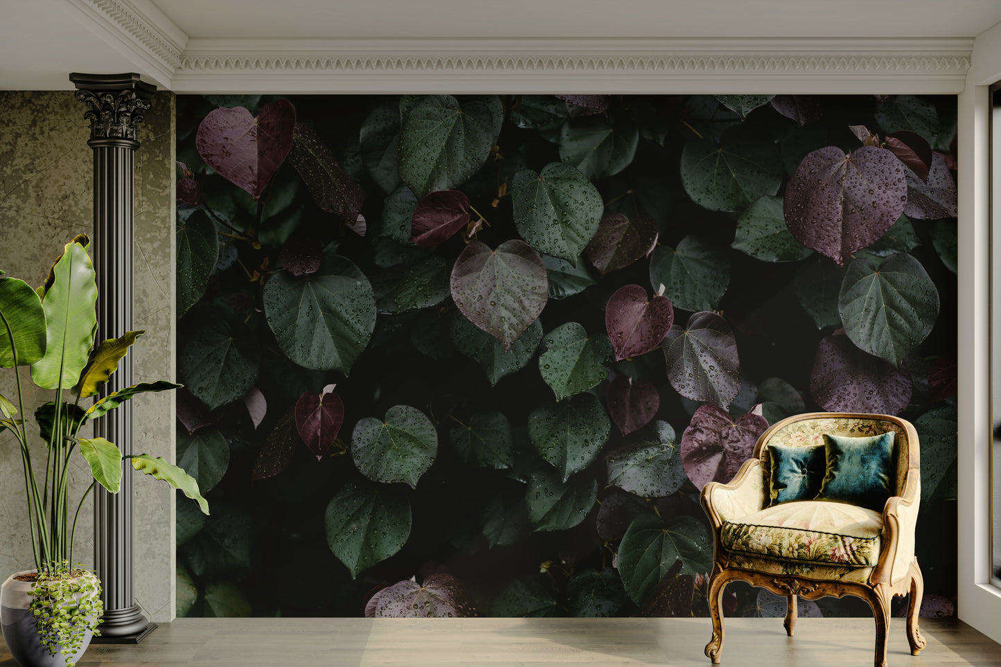 A tranquil minimalist leaf wall mural for your decor.

