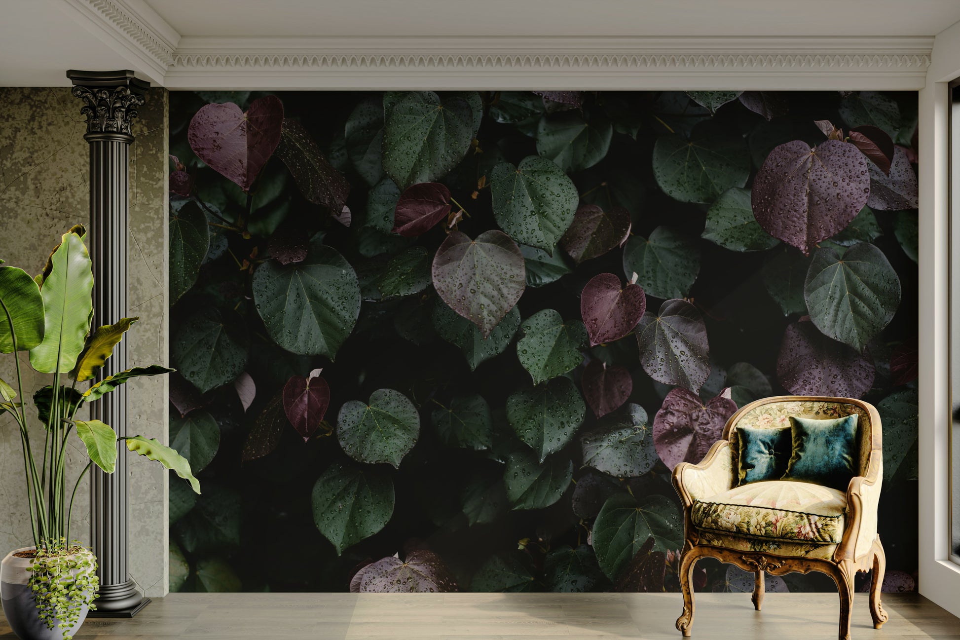 A tranquil minimalist leaf wall mural for your decor.

