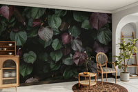 A calming serene foliage wallpaper mural that defines a space.

