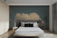 An artistic dreamy sky mural on minimalist wallpaper.

