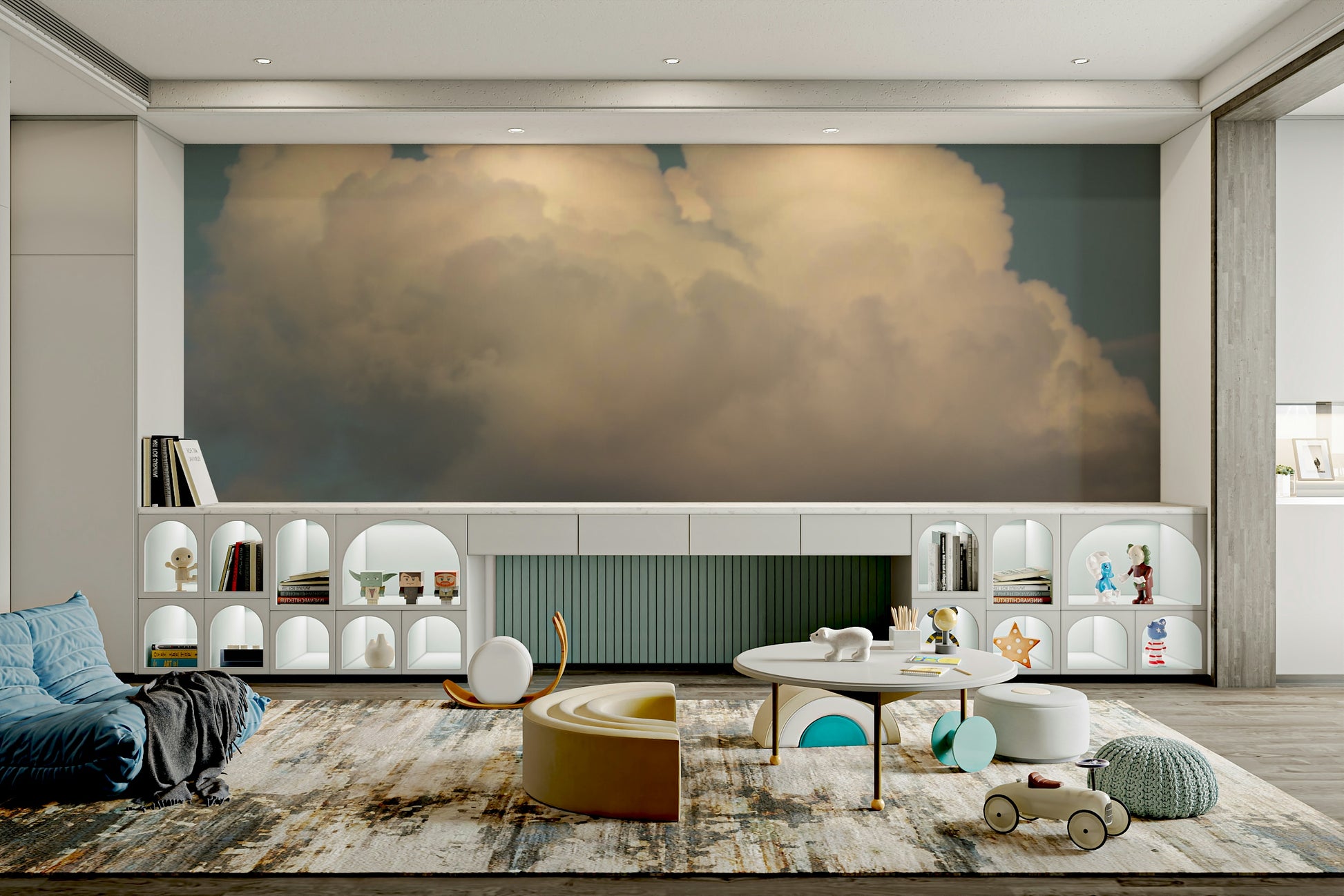 A contemplative cloudscape wallpaper mural for a feature wall.

