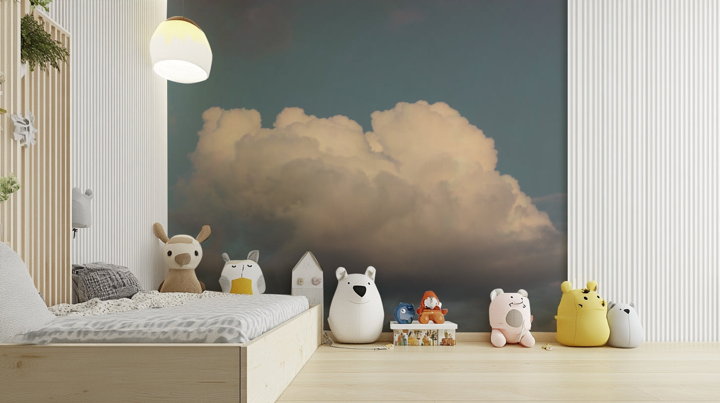 A calming serene sky wallpaper mural that defines a space.

