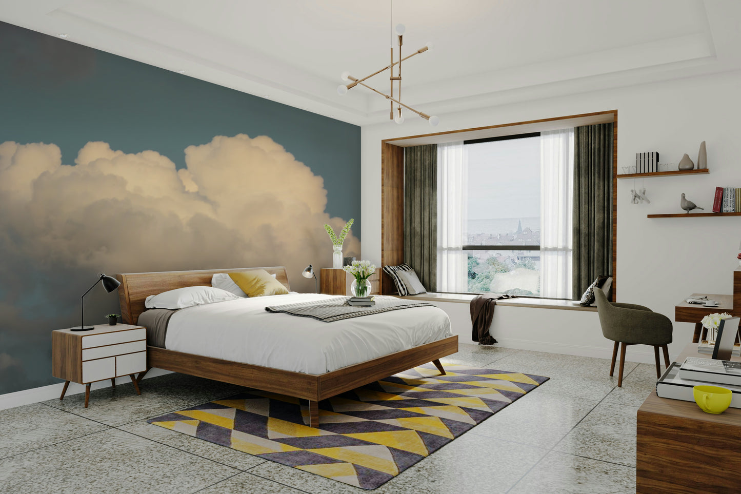 A beautiful modern sky wall mural for a living room.

