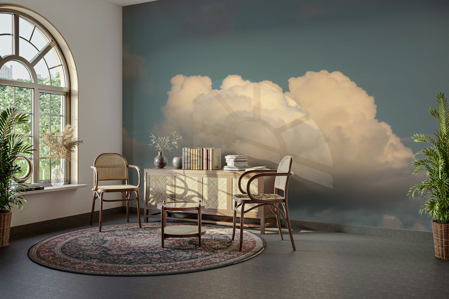 A tranquil white cloud wall mural for your decor.

