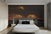 A sophisticated abstract design wall mural in cool, natural tones.

