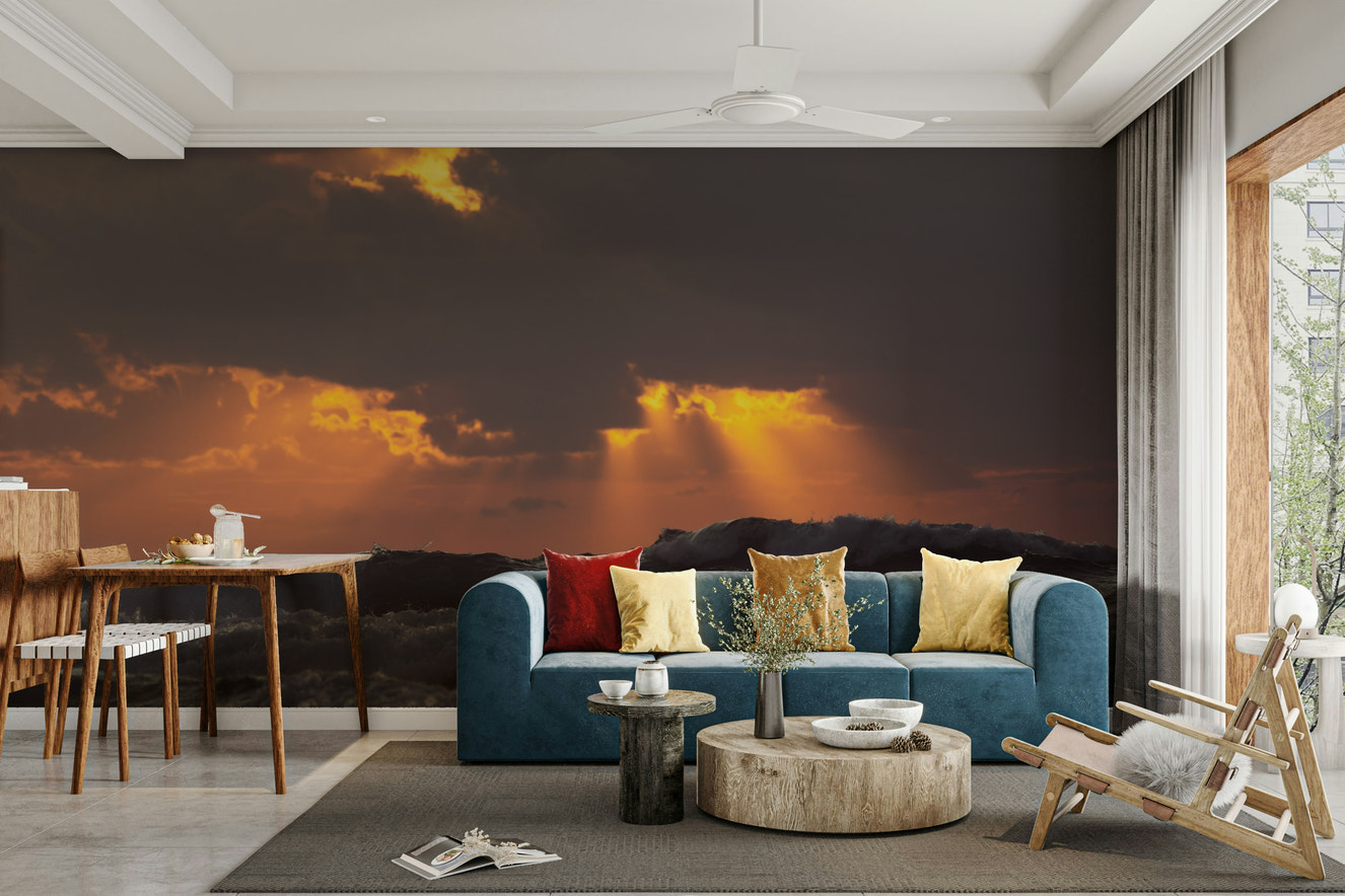 A beautiful serene abstract wallpaper mural with flowing lines.

