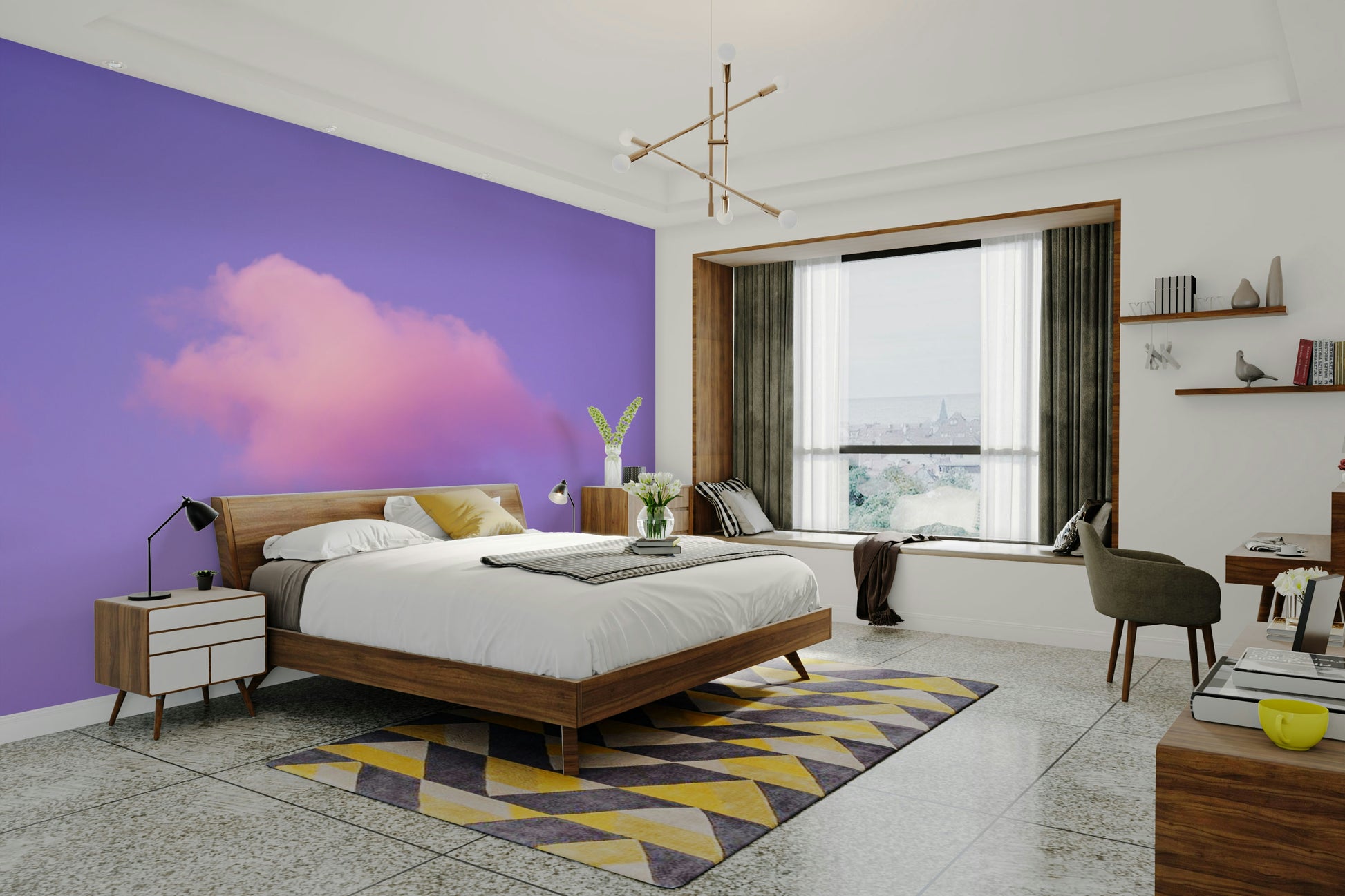 A calming serene sky wallpaper mural that defines a space.


