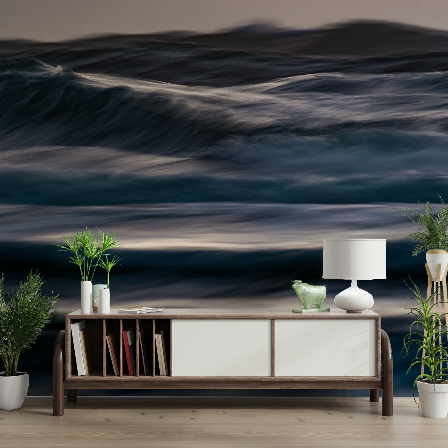 An artistic nature seascape mural for home decor.

