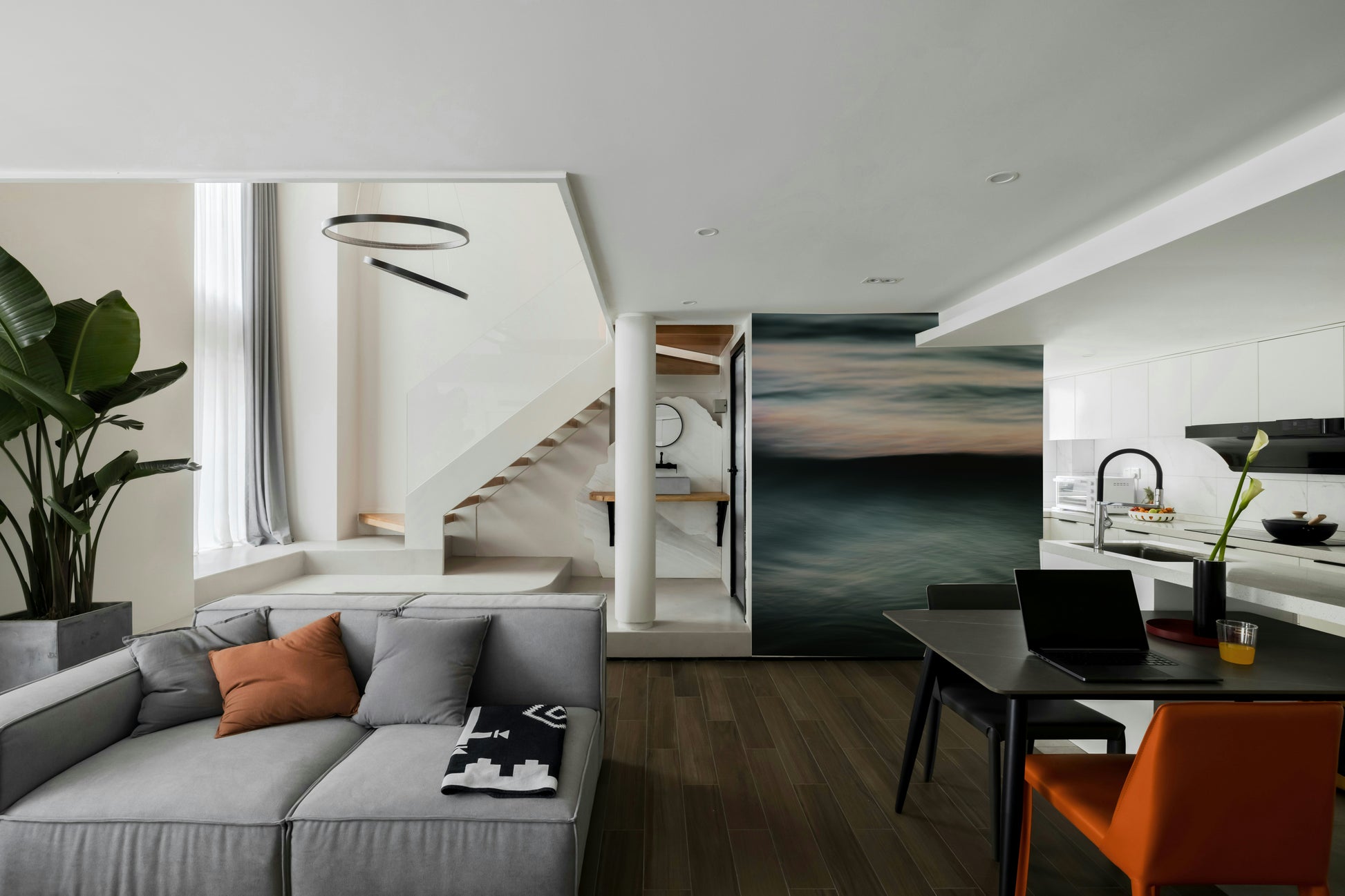 A contemplative wave texture wallpaper mural for a feature wall.

