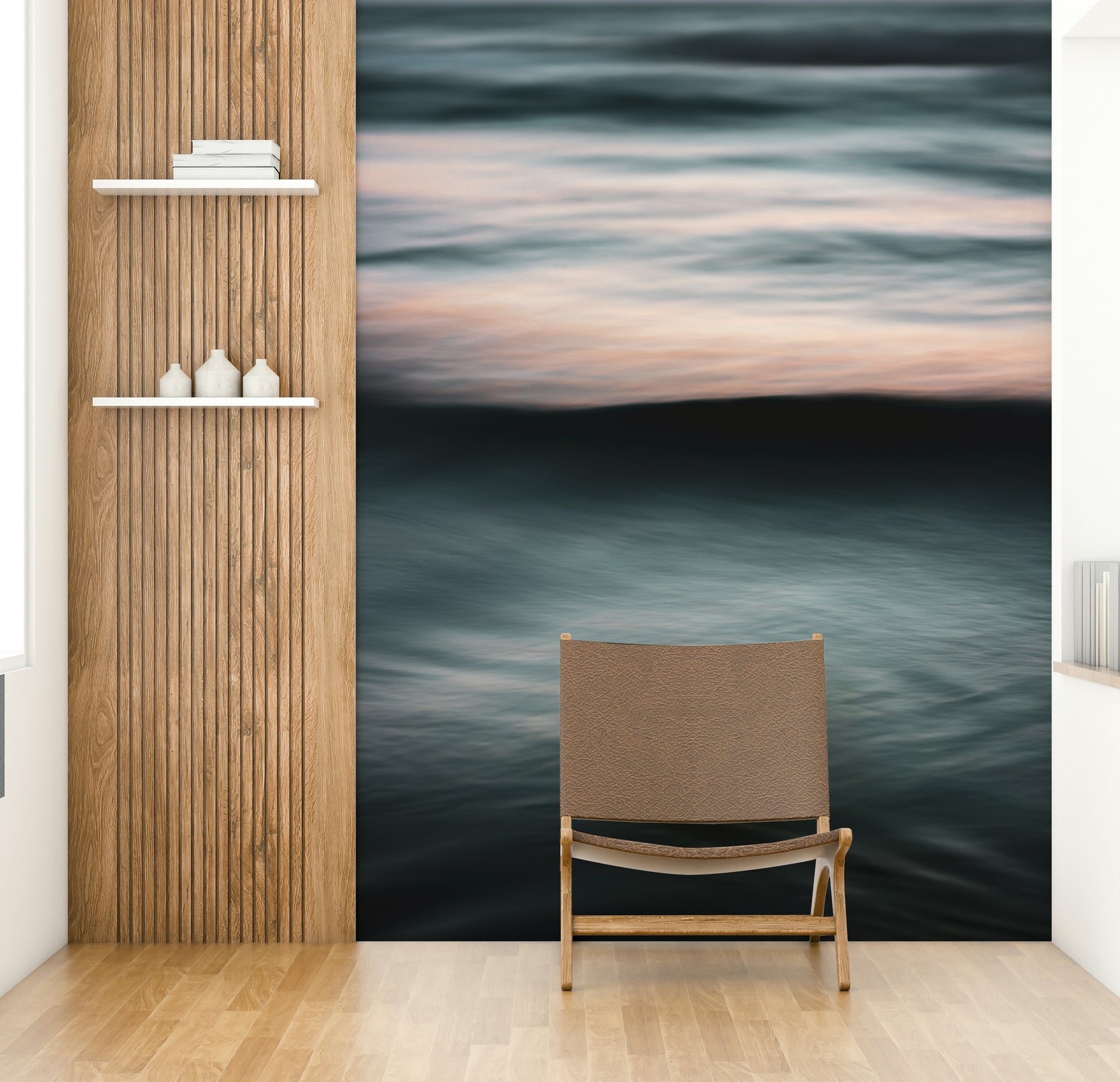 A graceful subtle pattern wall mural in cool, natural tones.

