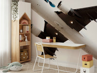 A peaceful large-format mural on decorative wallpaper.

