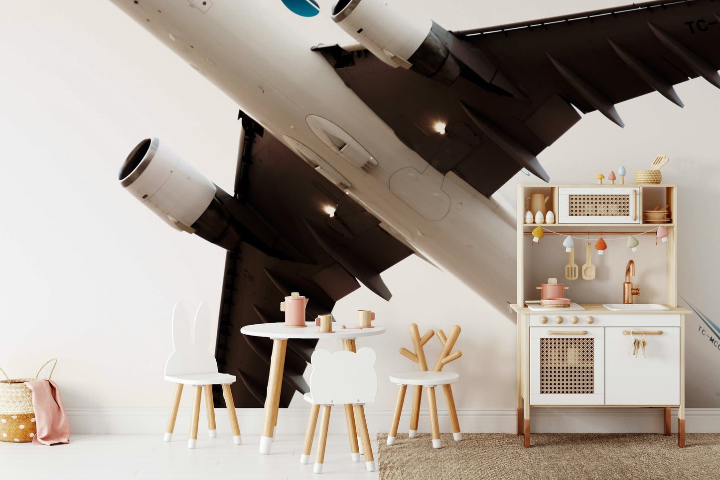 A graceful subtle pattern wall mural in cool, natural tones.

