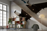 An artistic overhead view mural on minimalist wallpaper.

