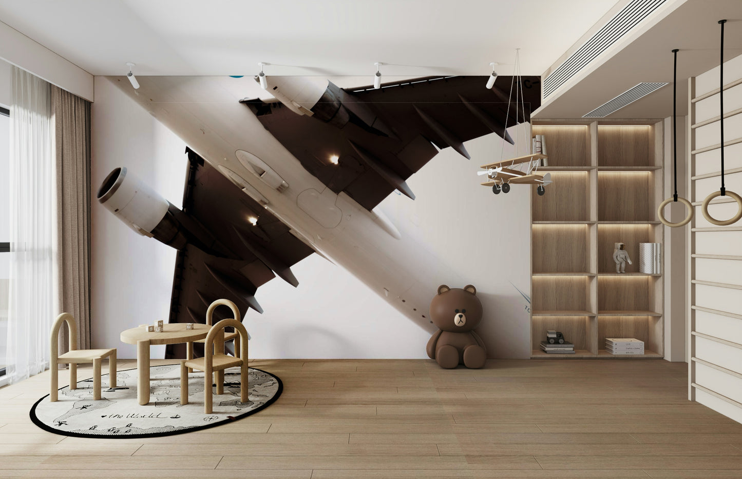 A beautiful modern cloud wall mural for a living room.

