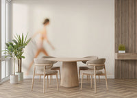 A peaceful seaside view mural on decorative wallpaper.

