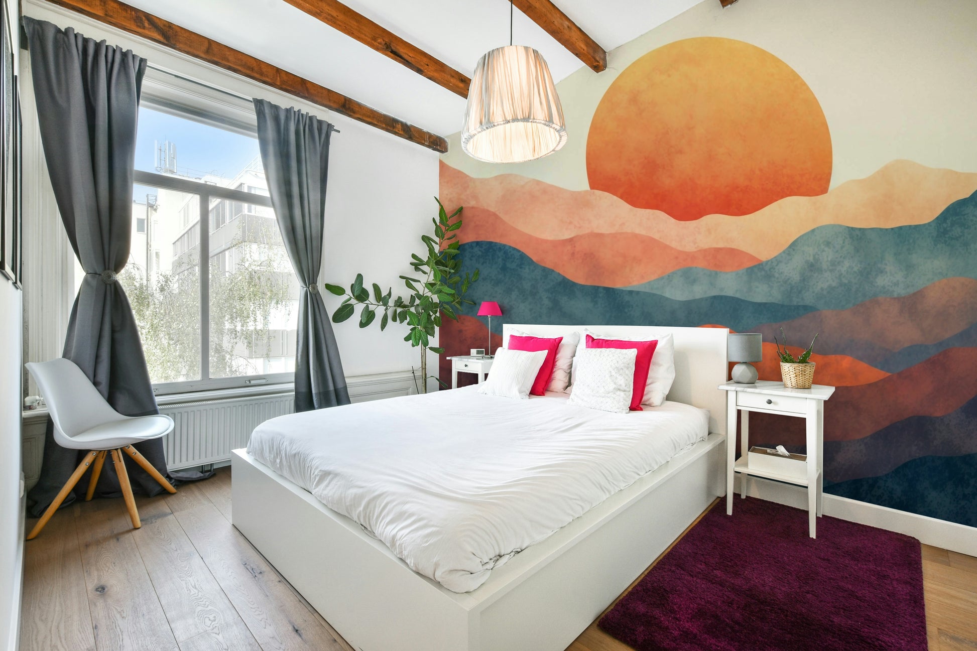 A calming serene design wallpaper mural that defines a space.

