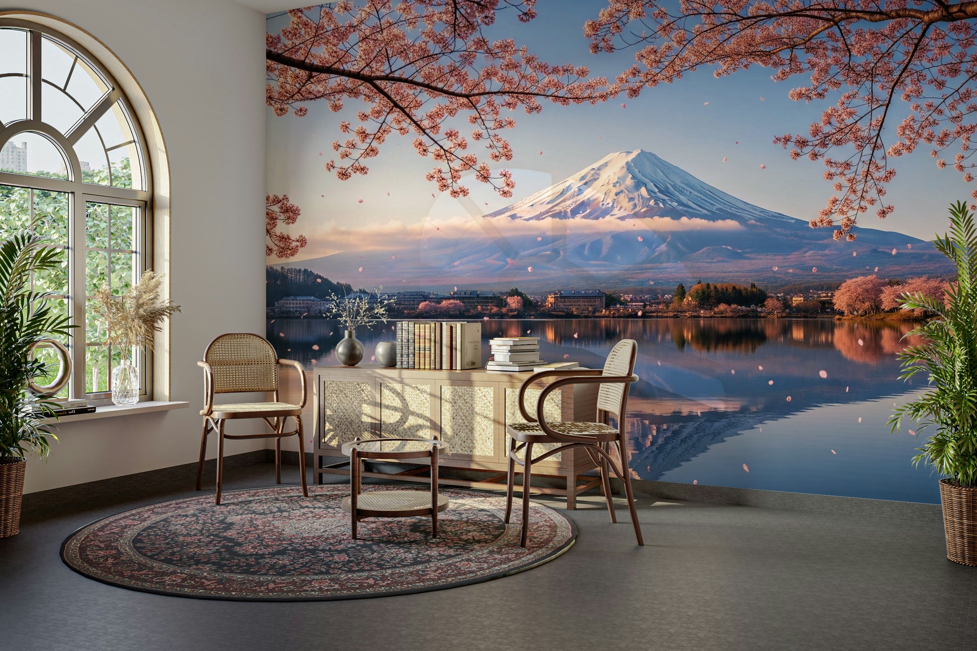 A calming serene blossom wallpaper mural that defines a space.

