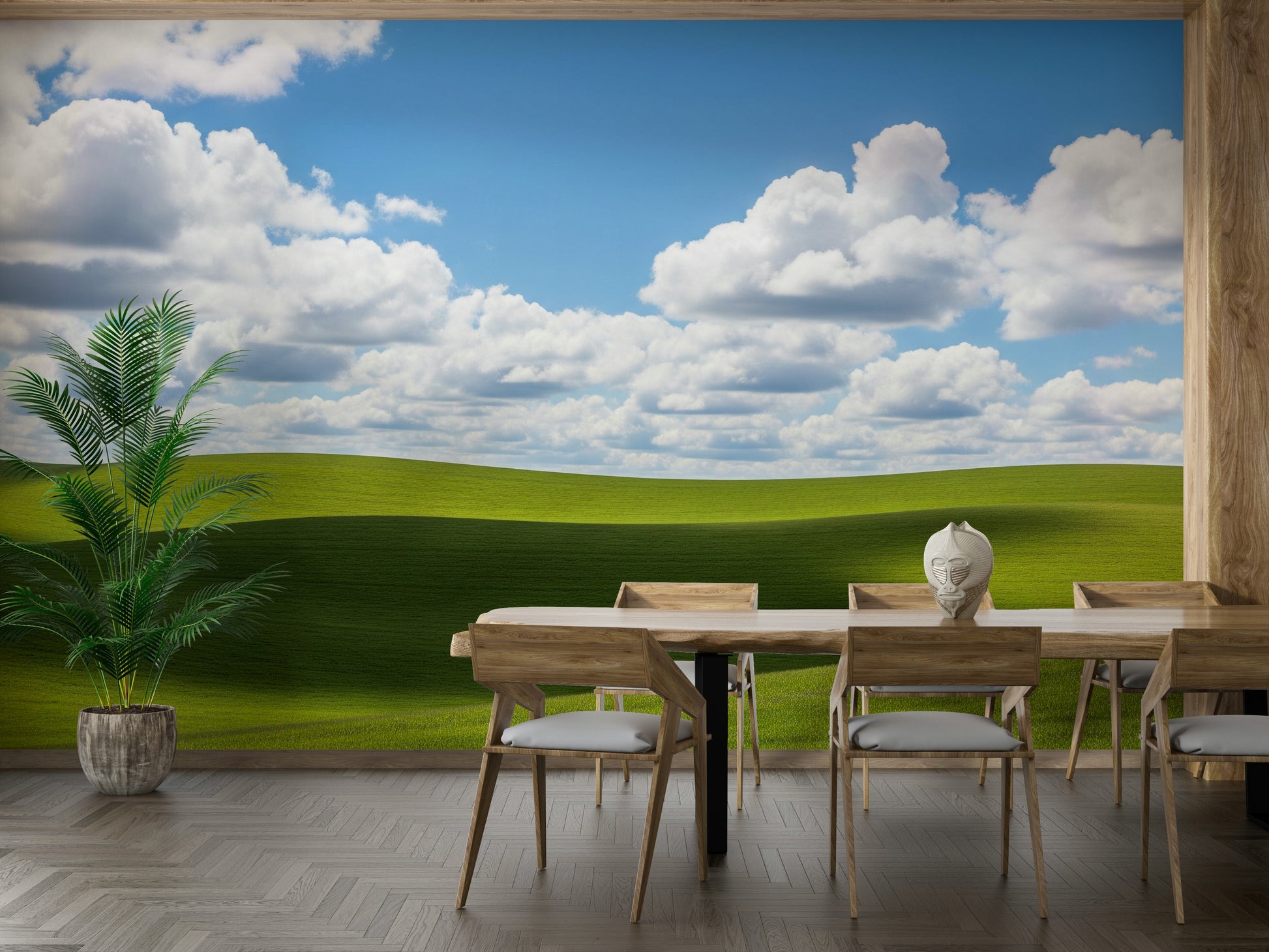A beautiful modern dreamscape wall mural for a living room.

