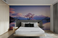 A beautiful modern art wall mural of a serene lake.

